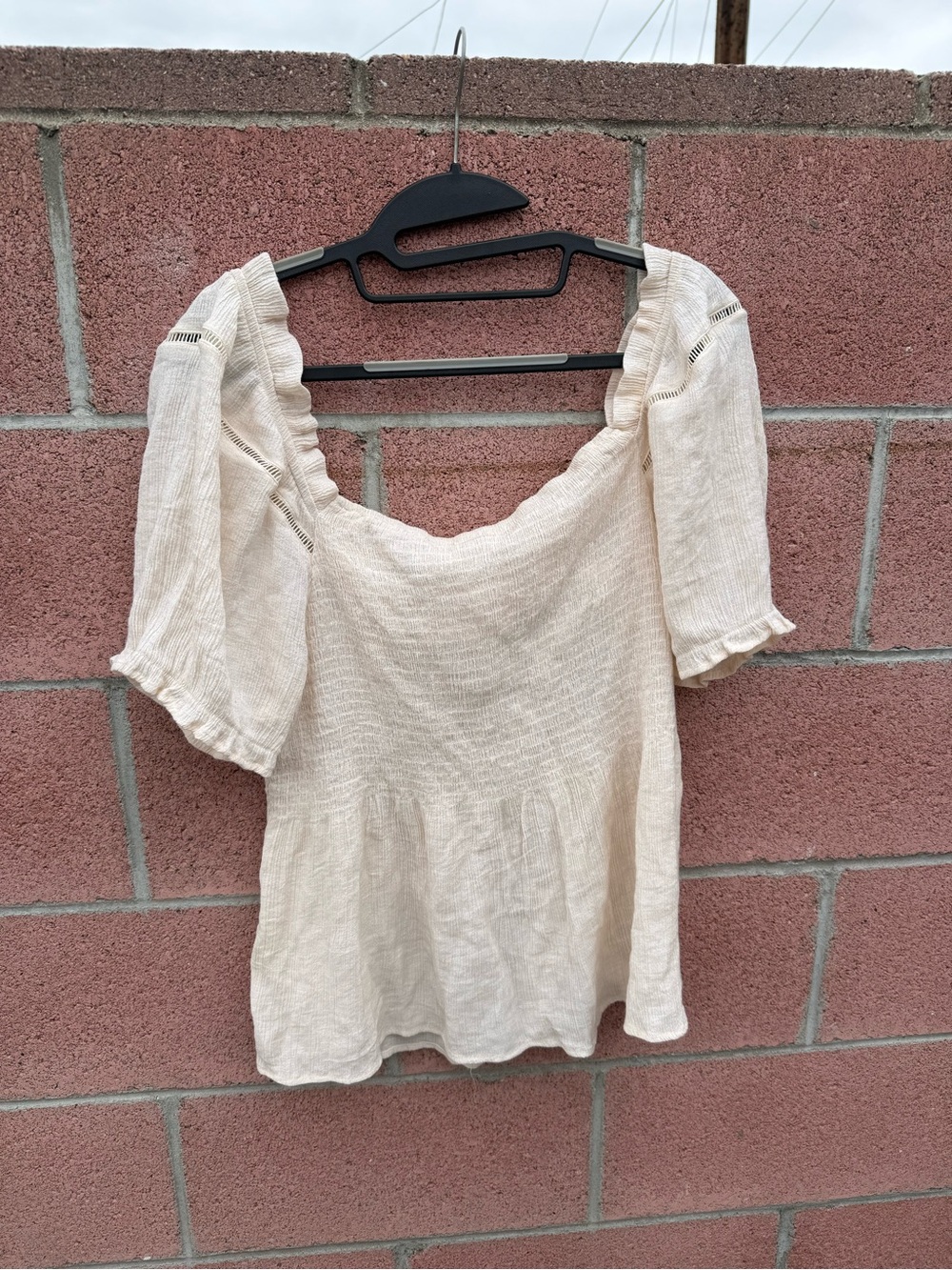 Women’s Cream Square-Neck Gauze Peasant Top size 3X